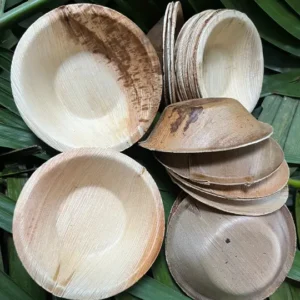 Terra Leaf - 5 inch (120 mm), Areca Palm Leaf Round Bowls with Collar (Pack of 25 Pcs)