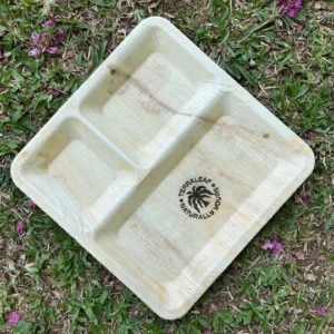 Terra Leaf - 10 inch, Areca Palm Leaf Square Plates with 3 Compartments (Pack of 25 Pcs)